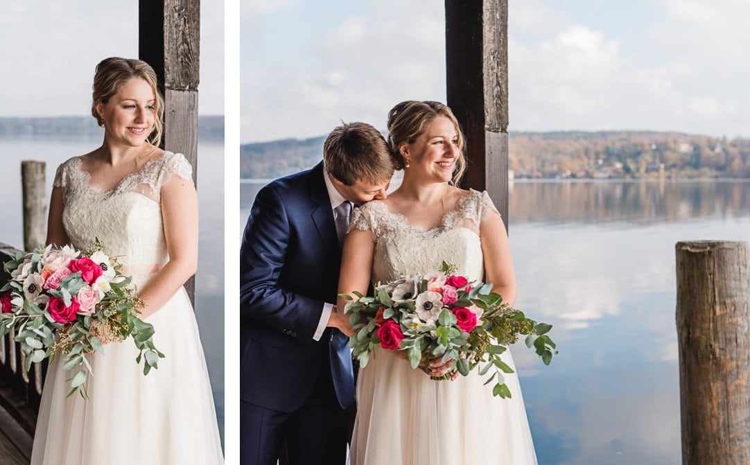 Hochzeitsportraits am Starnberger See im LaVilla am Steg, Weddingshoot mit Sonne im Herbst, Jung und Wild design