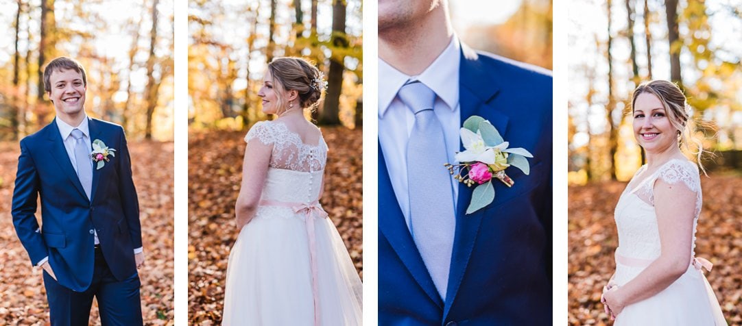 Hochzeitsportraits am Starnberger See im LaVilla im Garten, Weddingshoot mit Sonne im Herbst, Jung und Wild design, Starnberger See