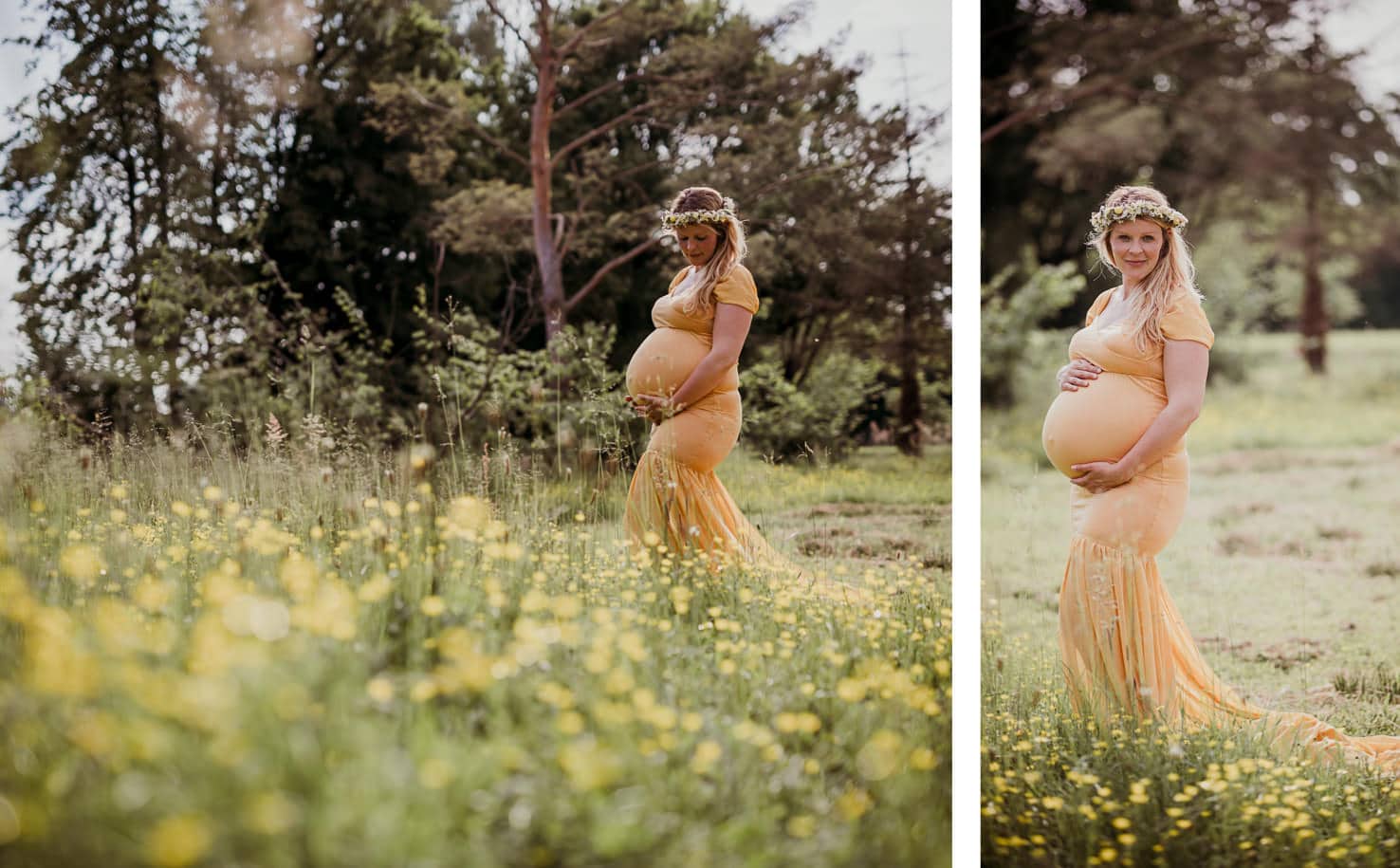 Schwangerschaftsoutfits für dein Babybauchshooting - Langes Kleid mit Schleppe in Gelb - Mica Zeitz Fotografie, München, Pfaffenhofen, Regensburg, Ingolstadt