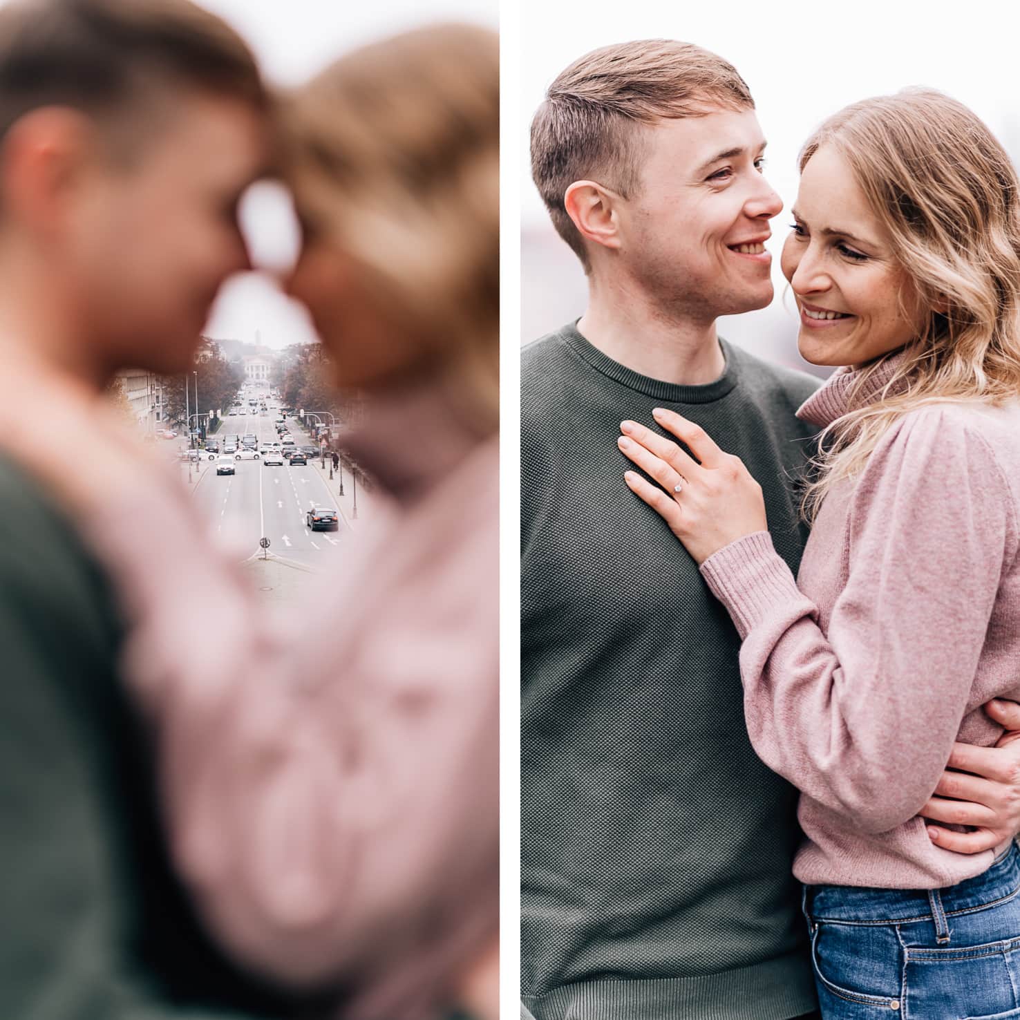 Natürliche Pärchenfotos im Winter am Friedensengel von Fotografenmeisterin Mica Zeitz, Engagementshooting