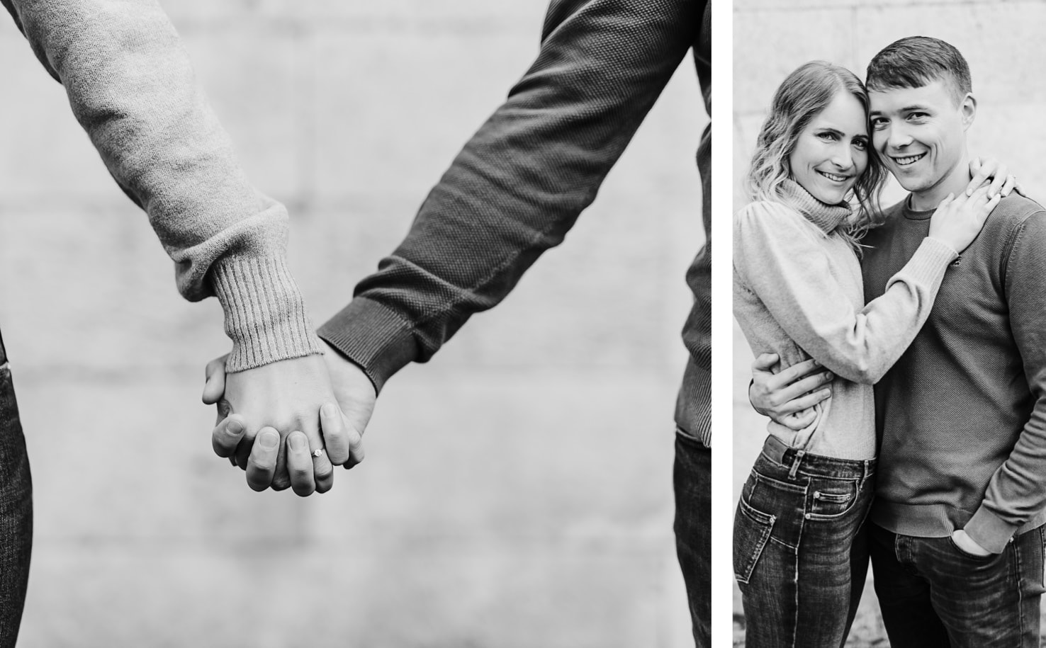 Natürliche Pärchenfotos im Winter am Friedensengel von Fotografenmeisterin Mica Zeitz, Engagementshooting