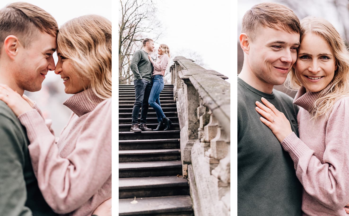 Natürliche Pärchenfotos im Winter am Friedensengel von Fotografenmeisterin Mica Zeitz, Engagementshooting