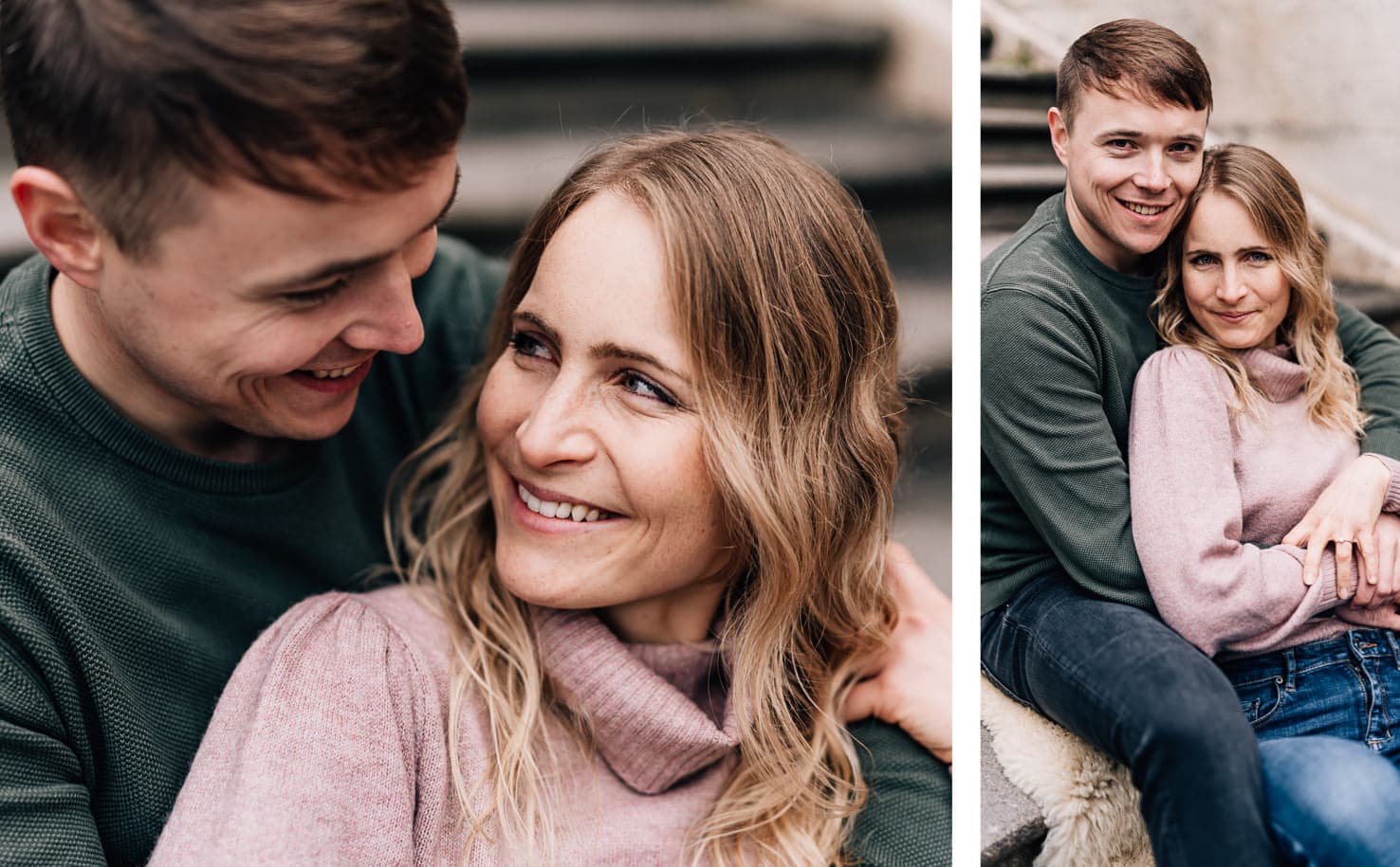 Natürliche Pärchenfotos im Winter am Friedensengel von Fotografenmeisterin Mica Zeitz, Engagementshooting