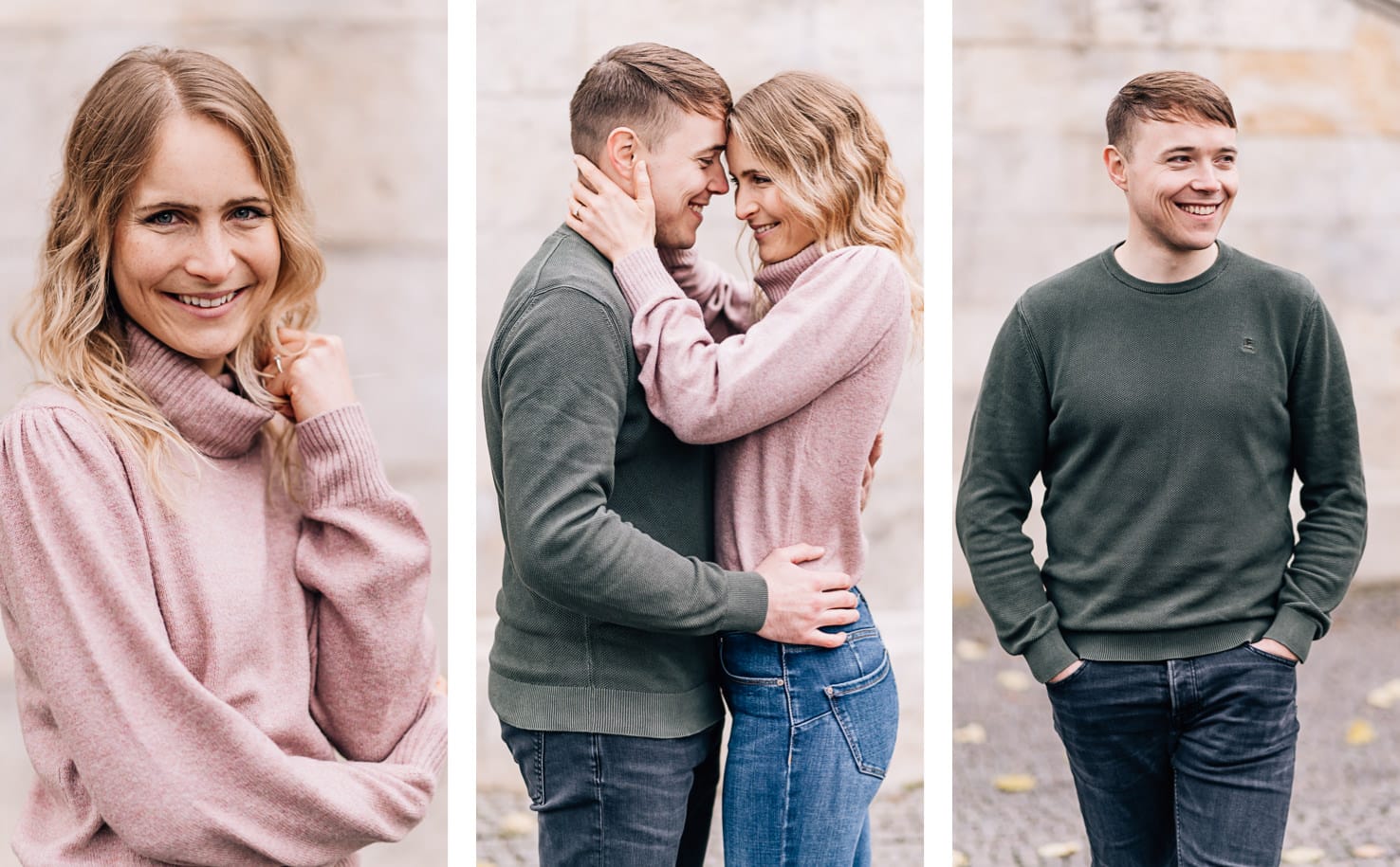 Natürliche Pärchenfotos im Winter am Friedensengel von Fotografenmeisterin Mica Zeitz, Engagementshooting