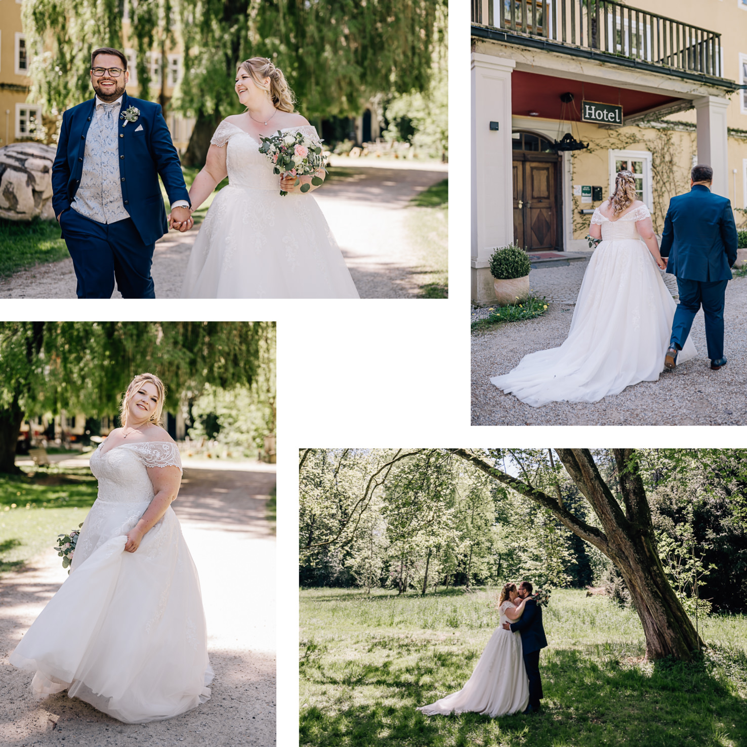 Dieses romantische Hochzeitsbild von Mica Zeitz fängt die Freude und Zweisamkeit des Paares in einer malerischen Umgebung ein, während sie Hand in Hand einen malerischen Weg entlang schlendern. Die Aufnahmen zeigen die strahlende Bräutigam und Braut in zauberhaften Hochzeitsoutfits, umgeben von üppiger Natur, und vermitteln ein Gefühl von Liebe und Glückseligkeit.