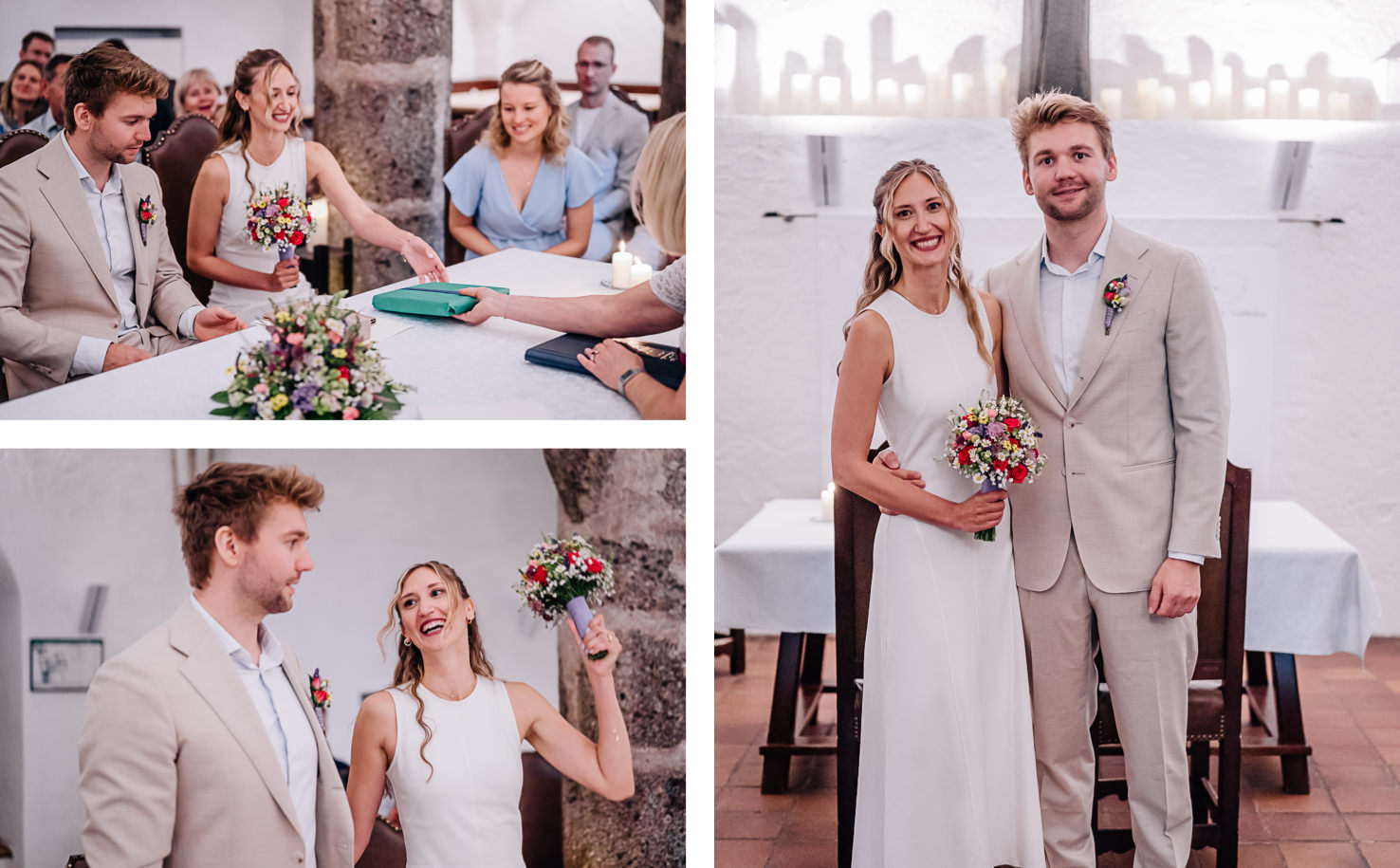 Die Herzlichkeit der Hochzeitsfeier wird in den emotionalen Momenten der Braut und des Bräutigams von der Fotografin Mica Zeitz meisterhaft eingefangen. Die Bilder zeigen eine elegante Zeremonie, umgeben von Freunden und Familie, die die Liebe des Paares in einer malerischen Kulisse feiern.
