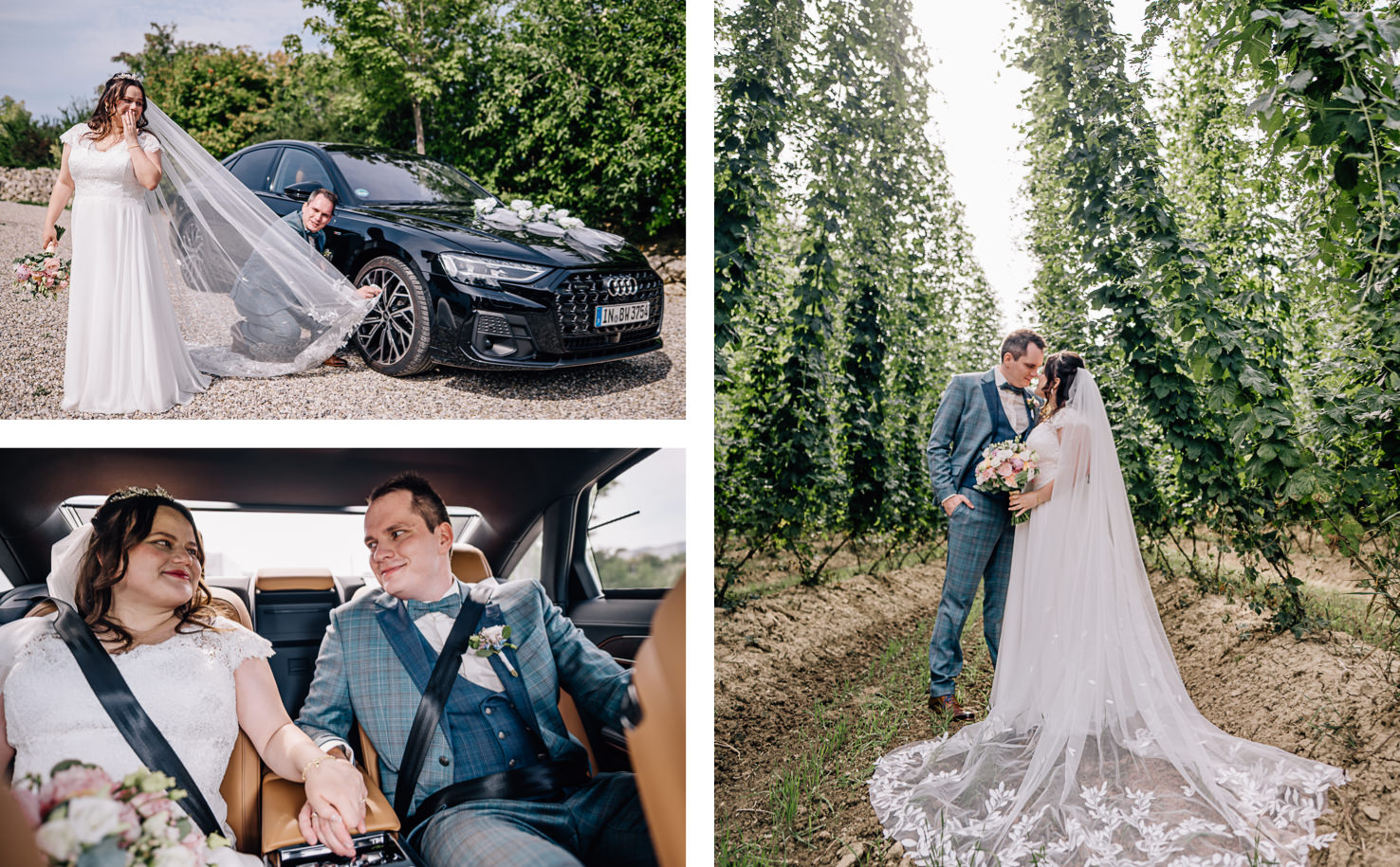Die wunderschöne Hochzeitsfotografie von Mica Zeitz fängt die romantischen Momente eines Paares in malerischen Kulissen ein, von einem eleganten Autoshooting bis hin zu innigen Augenblicken in einem idyllischen Hopfengarten. Diese einzigartigen Bilder sorgen für bleibende Erinnerungen und zeigen die Schönheit und Emotionen eines unvergesslichen Hochzeitstags.