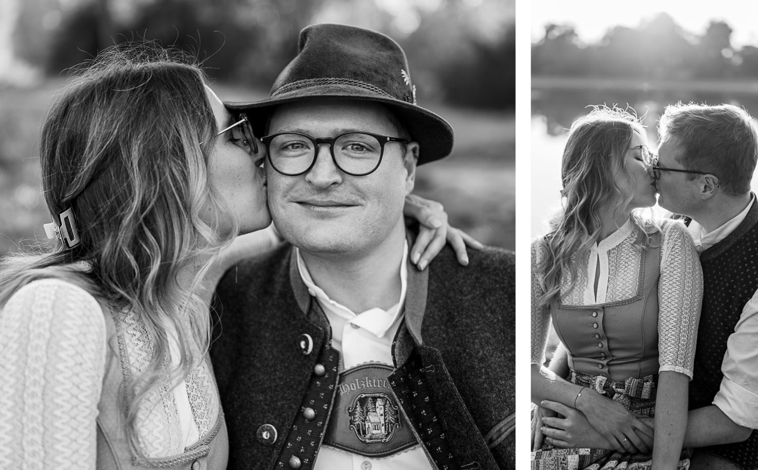 Das romantische Pärchenporträt, meisterhaft eingefangen von der Fotografin Mica Zeitz, zeigt ein glückliches Paar in traditioneller Tracht, umgeben von natürlicher Schönheit. Die emotionalen Momente der Zärtlichkeit und Liebe verleihen dem Bild eine besondere Intimität und Authentizität.