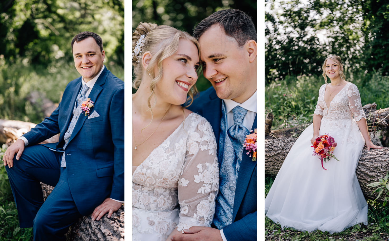 Die Hochzeitsfotos aus Olching zeigen das glückliche Paar in einer malerischen Naturkulisse, die von lebendigen Farben und emotionalen Momenten geprägt ist. Fotografiert von Mica Zeitz, fangen die Bilder die Freude und Verbundenheit des Paares perfekt ein.